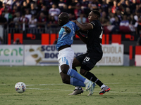 Romelu Lukaku of Napoli SSC and Yerry Mina of Cagliari Calcio during the Serie A TIM match between Cagliari Calcio and Napoli SSC in Italy o...