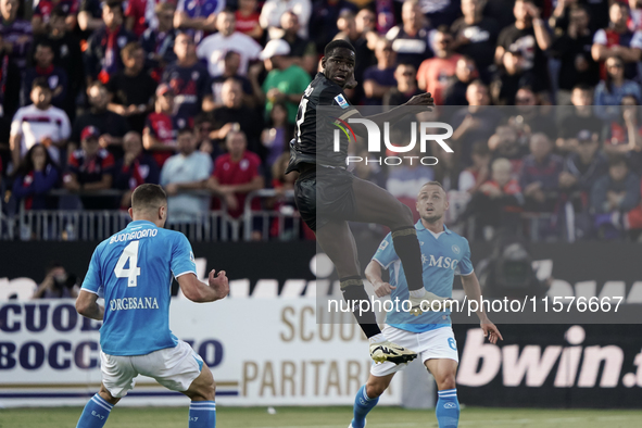 Zito Luvumbo (#77 Cagliari Calcio) during the Serie A TIM match between Cagliari Calcio and Napoli SSC in Italy on September 15, 2024 