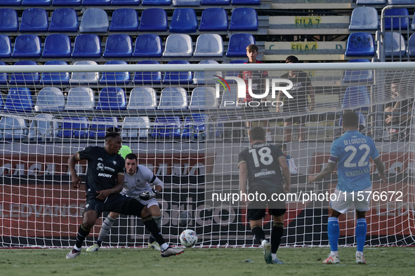 Yerry Mina (#26 Cagliari Calcio) scores an own goal during the Serie A TIM match between Cagliari Calcio and Napoli SSC in Italy, on Septemb...