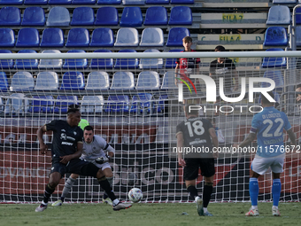 Yerry Mina (#26 Cagliari Calcio) scores an own goal during the Serie A TIM match between Cagliari Calcio and Napoli SSC in Italy, on Septemb...