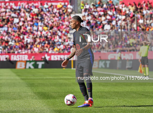 Raphinha of FC Barcelona during the La Liga EA SPORTS match against Girona in Barcelona, Spain, on September 15, 2024 