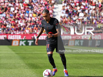 Raphinha of FC Barcelona during the La Liga EA SPORTS match against Girona in Barcelona, Spain, on September 15, 2024 (