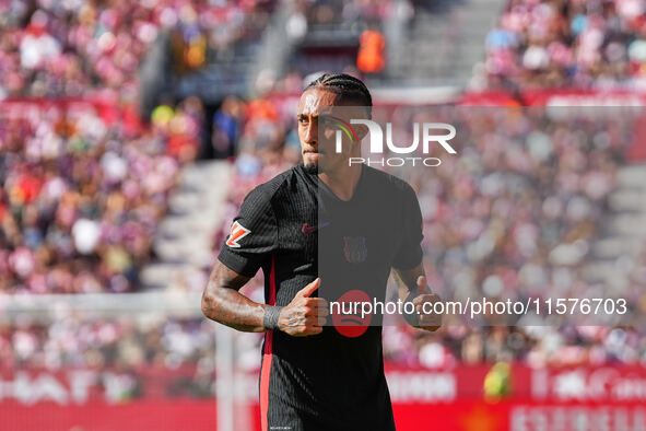 Raphinha of FC Barcelona during the La Liga EA SPORTS match against Girona in Barcelona, Spain, on September 15, 2024 