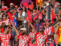 Girona fans cheer for their team during the La Liga EA SPORTS match against FC Barcelona at Estadi Montilivi, in Girona, Spain, on September...