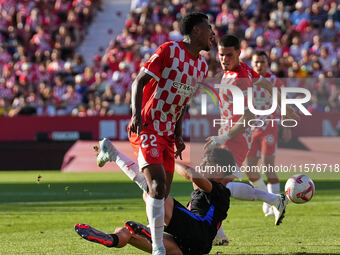 Jhon Solis of Girona during the La Liga EA SPORTS match against FC Barcelona in Girona, Spain, on September 15, 2024 (