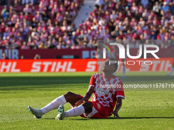 Jhon Solis of Girona during the La Liga EA SPORTS match against FC Barcelona in Girona, Spain, on September 15, 2024 (