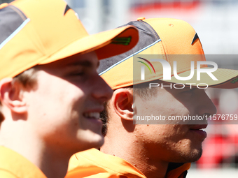 Oscae Piastri and Lando Norris of McLaren ahead of the Formula 1 Grand Prix of Azerbaijan at Baku City Circuit in Baku, Azerbaijan on Septem...