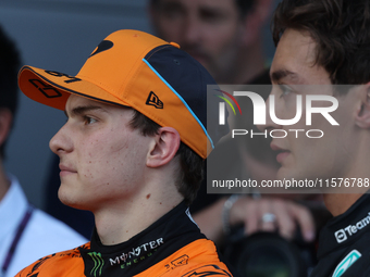 Oscar Piastri of McLaren and George Russell of Mercedes after the Formula 1 Grand Prix of Azerbaijan at Baku City Circuit in Baku, Azerbaija...