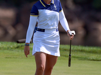 GAINESVILLE, VIRGINIA - SEPTEMBER 15: Linn Grant of Team Europe celebrates her putt on hole 11 during the final round of the Solheim Cup at...