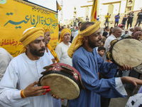 Egyptian Muslims parade to celebrate Moulid Al-Nabi, the birthday of the Prophet Muhammad, in Cairo, Egypt, on September 15, 2024. (