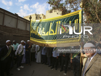 Egyptian Muslims parade to celebrate Moulid Al-Nabi, the birthday of the Prophet Muhammad, in Cairo, Egypt, on September 15, 2024. (