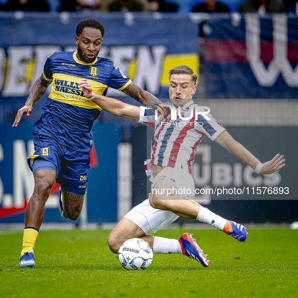 RKC player Denilho Cleonise and Willem II player Runar Thor Sigurgeirsson during the match Willem II vs. RKC at the Koning Willem II stadium...