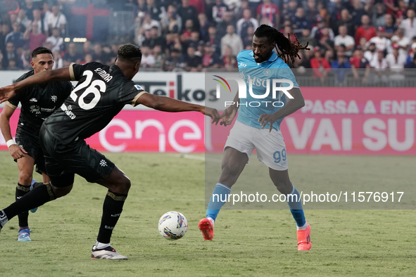 Gianluca Gaetano (#70 Cagliari Calcio) and Frank Anguissa (Napoli SSC) during the Serie A TIM match between Cagliari Calcio and Napoli SSC i...