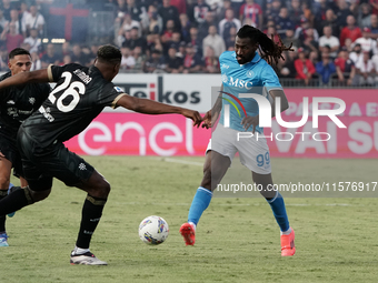 Gianluca Gaetano (#70 Cagliari Calcio) and Frank Anguissa (Napoli SSC) during the Serie A TIM match between Cagliari Calcio and Napoli SSC i...