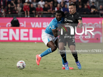 Gianluca Gaetano (#70 Cagliari Calcio) and Frank Anguissa (Napoli SSC) during the Serie A TIM match between Cagliari Calcio and Napoli SSC i...