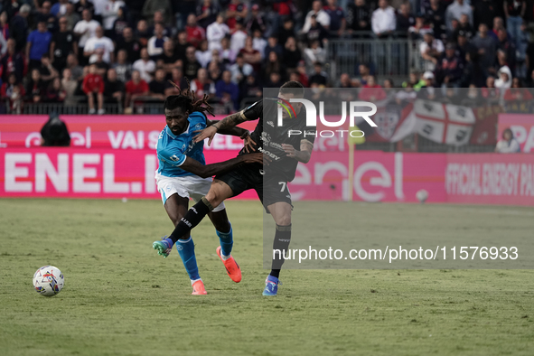 Gianluca Gaetano (#70 Cagliari Calcio) and Frank Anguissa (Napoli SSC) during the Serie A TIM match between Cagliari Calcio and Napoli SSC i...