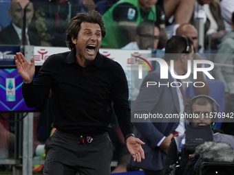 Antonio Conte coaches Napoli SSC during the Serie A TIM match between Cagliari Calcio and Napoli SSC in Italy, on September 15, 2024. (