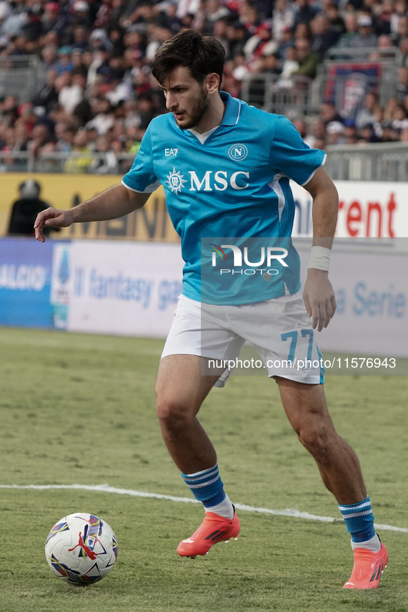 Khvicha Kvaratskhelia (Napoli SSC) during the Serie A TIM match between Cagliari Calcio and Napoli SSC in Italy, on September 15, 2024 