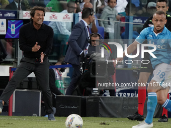 Antonio Conte coaches Napoli SSC during the Serie A TIM match between Cagliari Calcio and Napoli SSC in Italy, on September 15, 2024. (