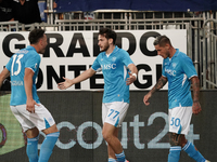 Khvicha Kvaratskhelia of Napoli SSC celebrates during the Serie A TIM match between Cagliari Calcio and Napoli SSC in Italy on September 15,...