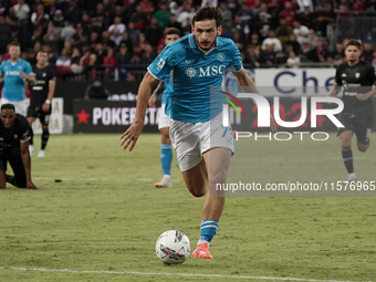 Khvicha Kvaratskhelia (Napoli SSC) during the Serie A TIM match between Cagliari Calcio and Napoli SSC in Italy, on September 15, 2024 (