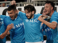 Khvicha Kvaratskhelia of Napoli SSC celebrates during the Serie A TIM match between Cagliari Calcio and Napoli SSC in Italy on September 15,...