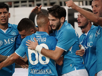 Khvicha Kvaratskhelia of Napoli SSC celebrates during the Serie A TIM match between Cagliari Calcio and Napoli SSC in Italy on September 15,...