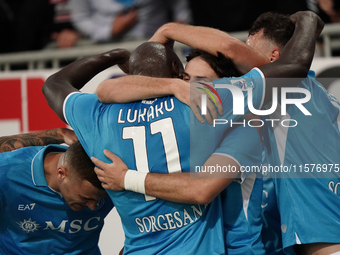 Khvicha Kvaratskhelia of Napoli SSC celebrates during the Serie A TIM match between Cagliari Calcio and Napoli SSC in Italy on September 15,...