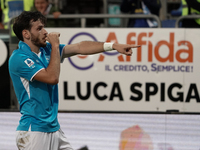 Khvicha Kvaratskhelia of Napoli SSC celebrates during the Serie A TIM match between Cagliari Calcio and Napoli SSC in Italy on September 15,...