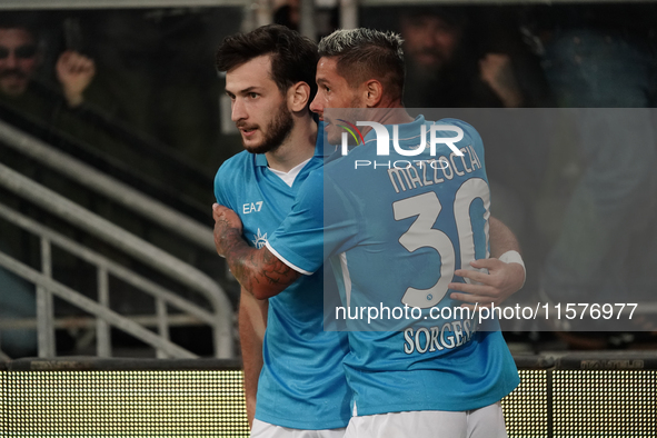 Khvicha Kvaratskhelia of Napoli SSC celebrates during the Serie A TIM match between Cagliari Calcio and Napoli SSC in Italy on September 15,...