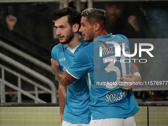 Khvicha Kvaratskhelia of Napoli SSC celebrates during the Serie A TIM match between Cagliari Calcio and Napoli SSC in Italy on September 15,...