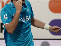 Khvicha Kvaratskhelia of Napoli SSC celebrates during the Serie A TIM match between Cagliari Calcio and Napoli SSC in Italy on September 15,...