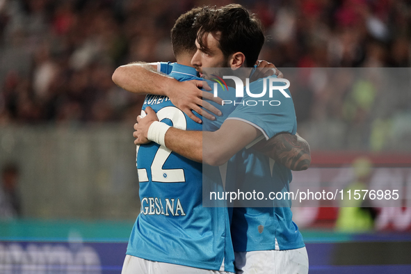 Khvicha Kvaratskhelia of Napoli SSC celebrates during the Serie A TIM match between Cagliari Calcio and Napoli SSC in Italy on September 15,...