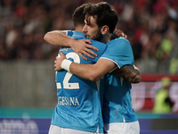 Khvicha Kvaratskhelia of Napoli SSC celebrates during the Serie A TIM match between Cagliari Calcio and Napoli SSC in Italy on September 15,...