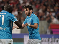 Khvicha Kvaratskhelia of Napoli SSC celebrates during the Serie A TIM match between Cagliari Calcio and Napoli SSC in Italy on September 15,...