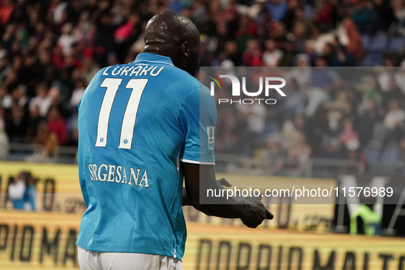 Romelu Lukaku of Napoli SSC celebrates during the Serie A TIM match between Cagliari Calcio and Napoli SSC in Italy on September 15, 2024 