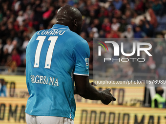 Romelu Lukaku of Napoli SSC celebrates during the Serie A TIM match between Cagliari Calcio and Napoli SSC in Italy on September 15, 2024 (