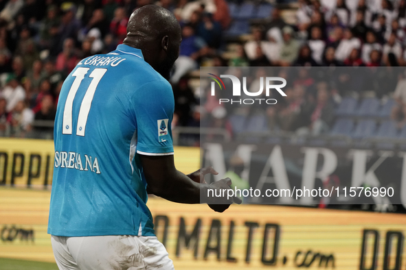 Romelu Lukaku of Napoli SSC celebrates during the Serie A TIM match between Cagliari Calcio and Napoli SSC in Italy on September 15, 2024 