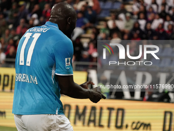 Romelu Lukaku of Napoli SSC celebrates during the Serie A TIM match between Cagliari Calcio and Napoli SSC in Italy on September 15, 2024 (