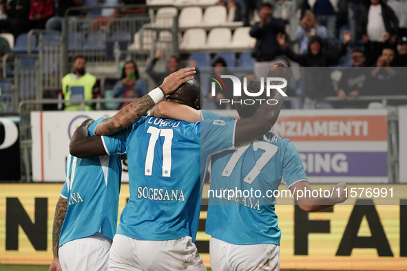 Romelu Lukaku of Napoli SSC celebrates during the Serie A TIM match between Cagliari Calcio and Napoli SSC in Italy on September 15, 2024 