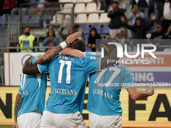 Romelu Lukaku of Napoli SSC celebrates during the Serie A TIM match between Cagliari Calcio and Napoli SSC in Italy on September 15, 2024 (