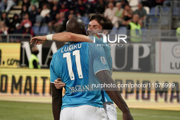 Romelu Lukaku of Napoli SSC celebrates during the Serie A TIM match between Cagliari Calcio and Napoli SSC in Italy on September 15, 2024 