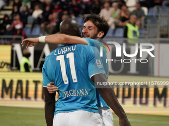 Romelu Lukaku of Napoli SSC celebrates during the Serie A TIM match between Cagliari Calcio and Napoli SSC in Italy on September 15, 2024 (