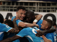 Romelu Lukaku of Napoli SSC celebrates during the Serie A TIM match between Cagliari Calcio and Napoli SSC in Italy on September 15, 2024 (