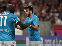 Khvicha Kvaratskhelia of Napoli SSC celebrates during the Serie A TIM match between Cagliari Calcio and Napoli SSC in Italy on September 15,...