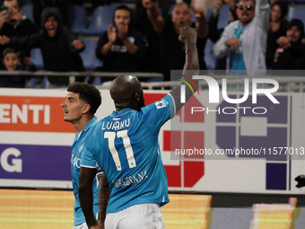 Romelu Lukaku of Napoli SSC celebrates during the Serie A TIM match between Cagliari Calcio and Napoli SSC in Italy on September 15, 2024 (