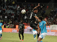 Gabriele Zappa (#28 Cagliari Calcio) and Giovanni Simeone (Napoli SSC) during the Serie A TIM match between Cagliari Calcio and Napoli SSC i...