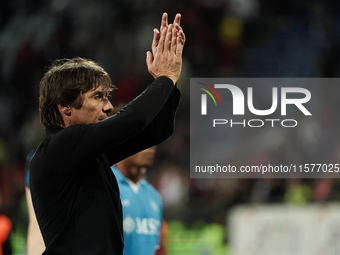 Antonio Conte coaches Napoli SSC during the Serie A TIM match between Cagliari Calcio and Napoli SSC in Italy, on September 15, 2024. (