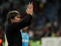 Antonio Conte coaches Napoli SSC during the Serie A TIM match between Cagliari Calcio and Napoli SSC in Italy, on September 15, 2024. (