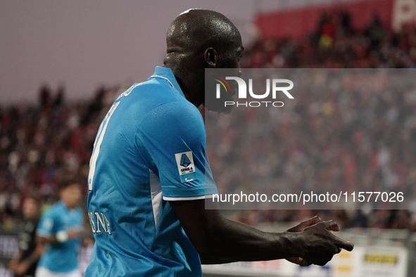 Romelu Lukaku of Napoli SSC celebrates during the Serie A TIM match between Cagliari Calcio and Napoli SSC in Italy on September 15, 2024 